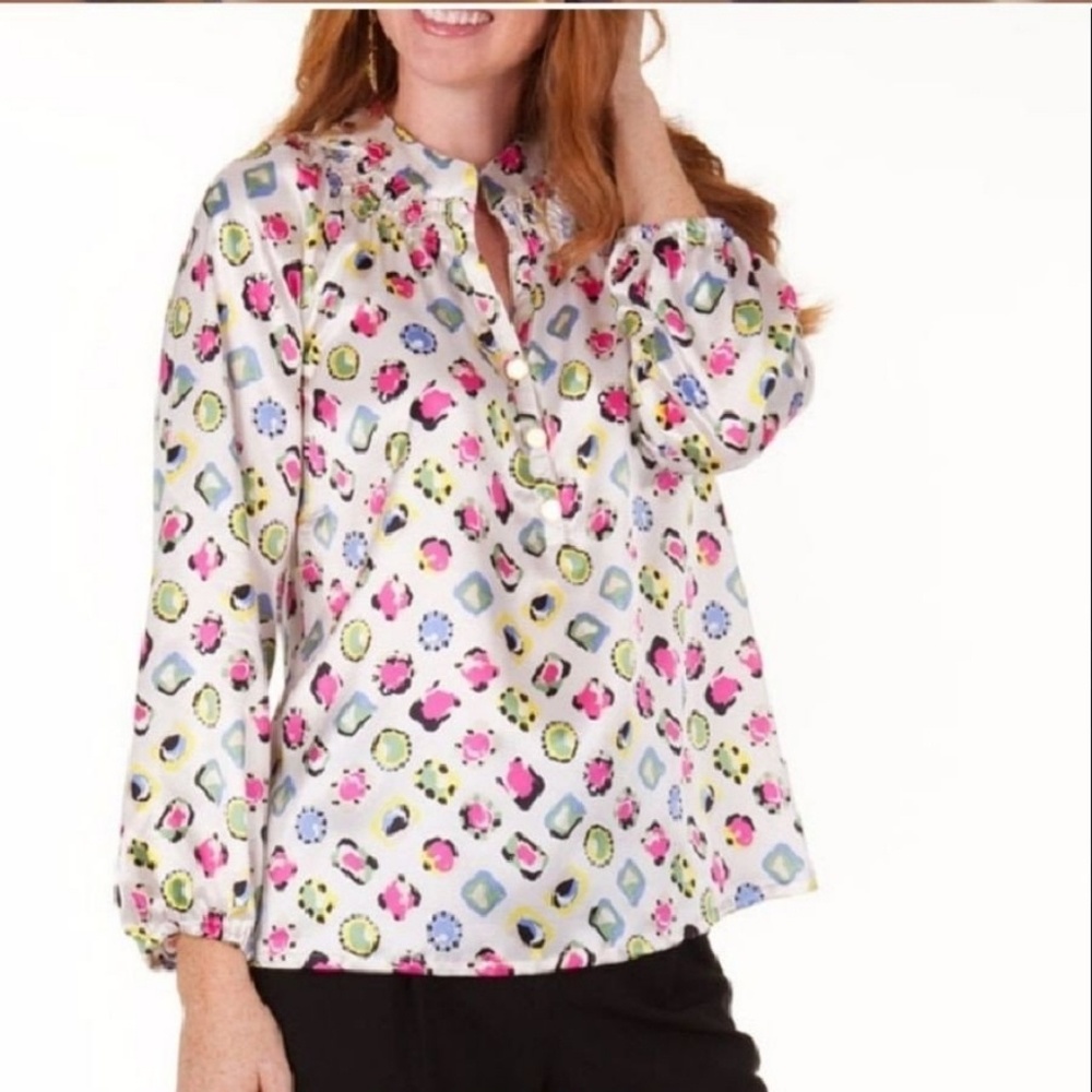Tracy Negoshian jewel print top. Large.